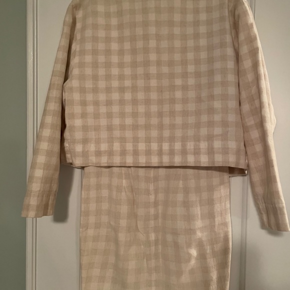 Vintage (80s) neutral linen check shift dress with boxy jacket, 60s silhouette - Picture 3 of 7